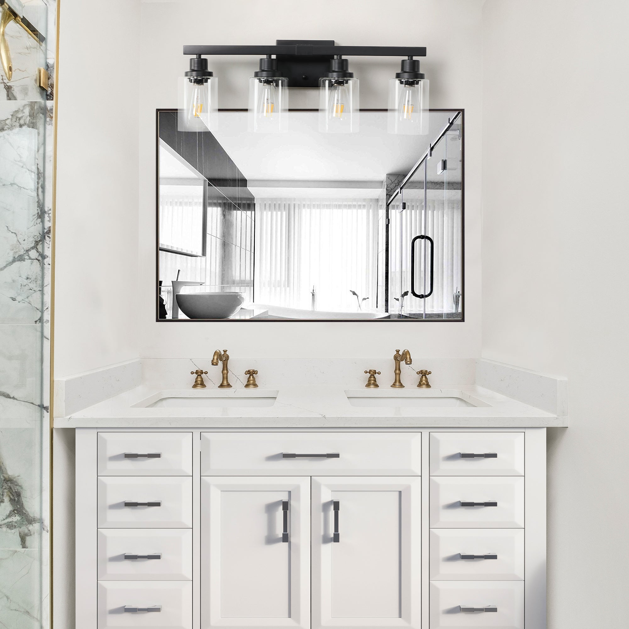 24 Modern Black 4-Light Bathroom Vanity Light Fixture