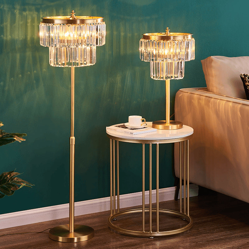 Copper Crystal Table Lamp, Tiered Prism Shade, 23 Inch