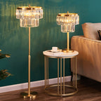 Copper Crystal Table Lamp, Tiered Prism Shade, 23 Inch
