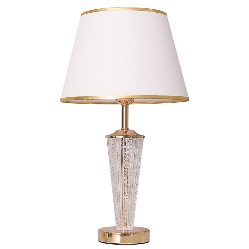 Textured Glass Table Lamp with Lit Base, Gold Trim Shade