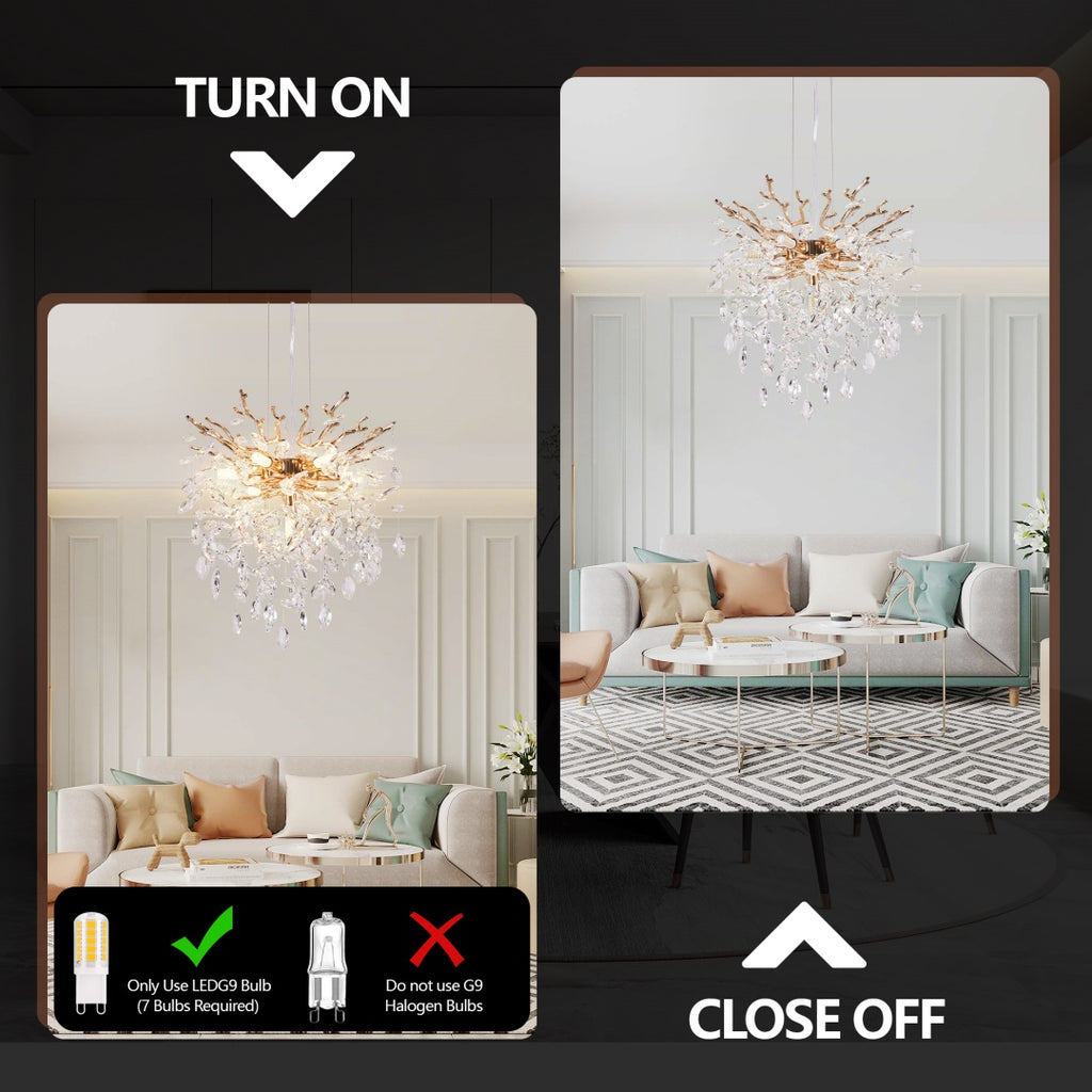7-Light Gold Tree Branch Crystal Chandelier, 18 In. Wide