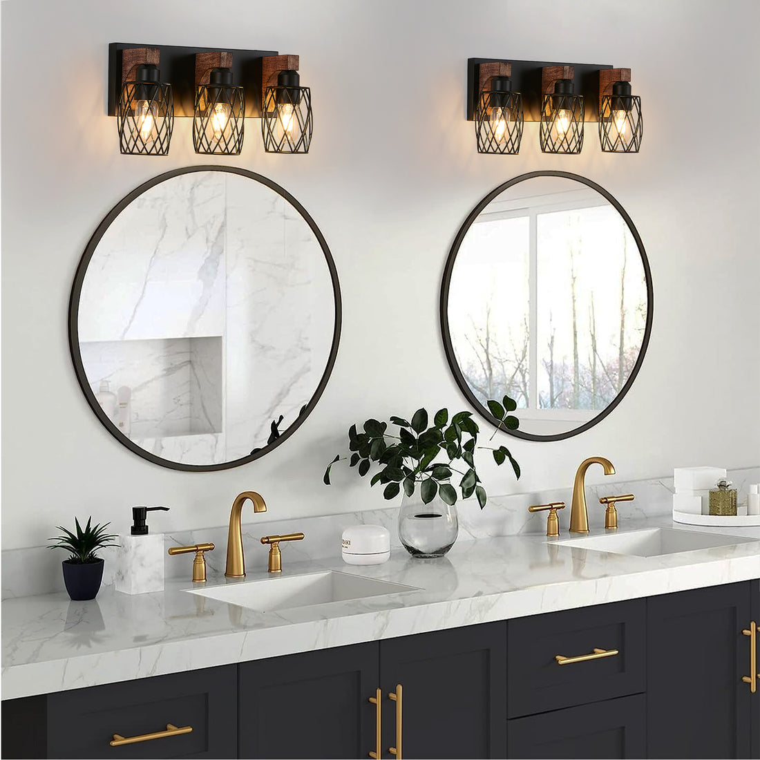 18 Industrial Vintage 3-Light Wall Sconce - Black Cage Wall Lighting F