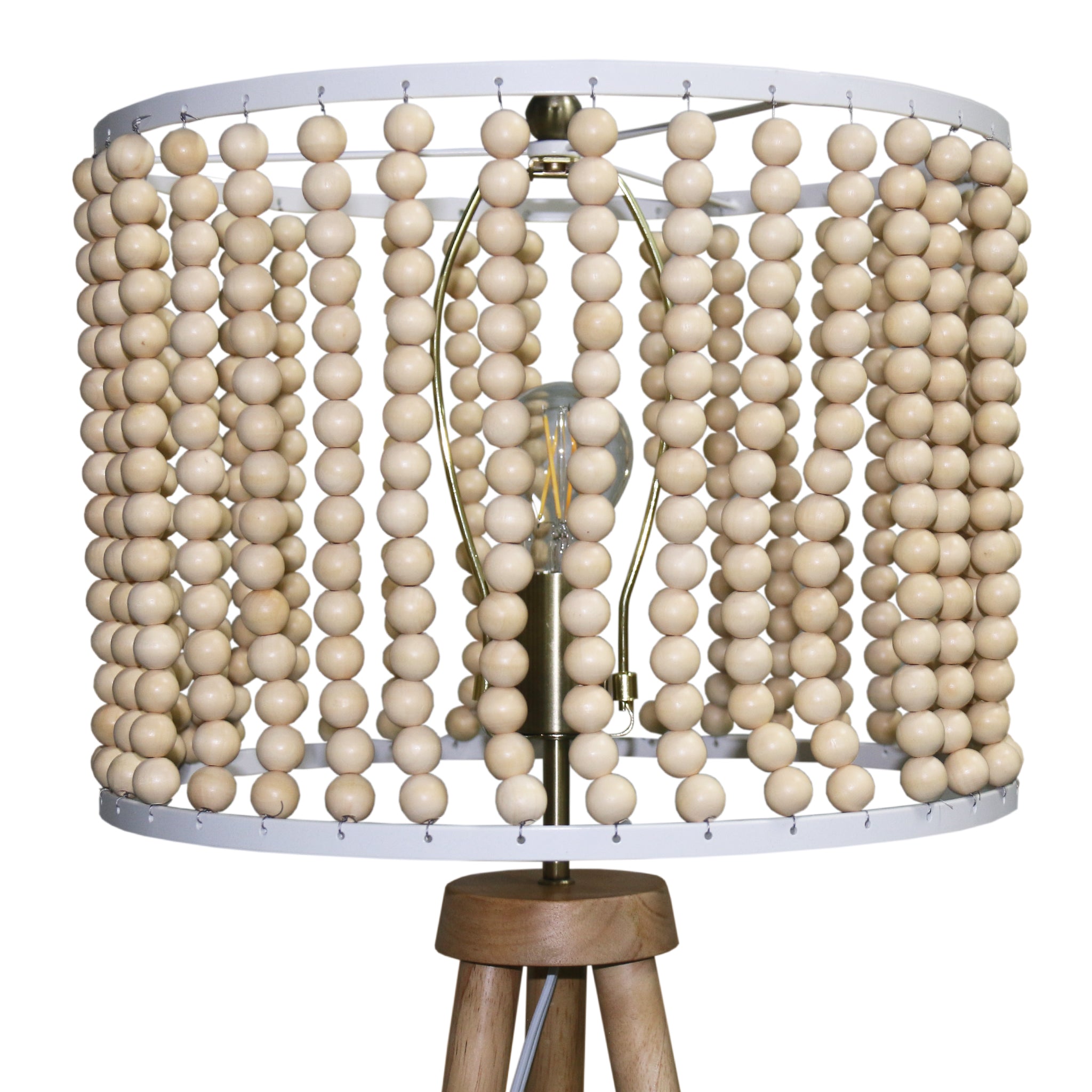Reading Floor Lamp, Three-Legged Wood Base, Brown Finish