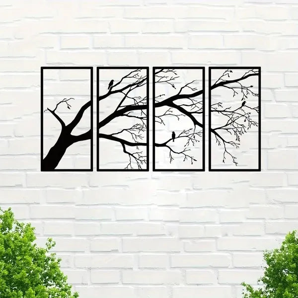 Iron Branch and Bird Wall Art, 4-Panel Silhouette Set, for Living Room — detail view 3