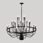 24-Light Iron Candle Chandelier, Matte Black Farmhouse, 39 In. Wide
