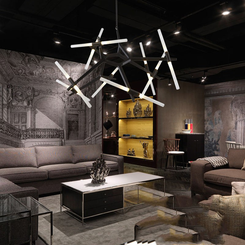 Modern Black Iron Branch Chandelier, 6 to 18 Lights