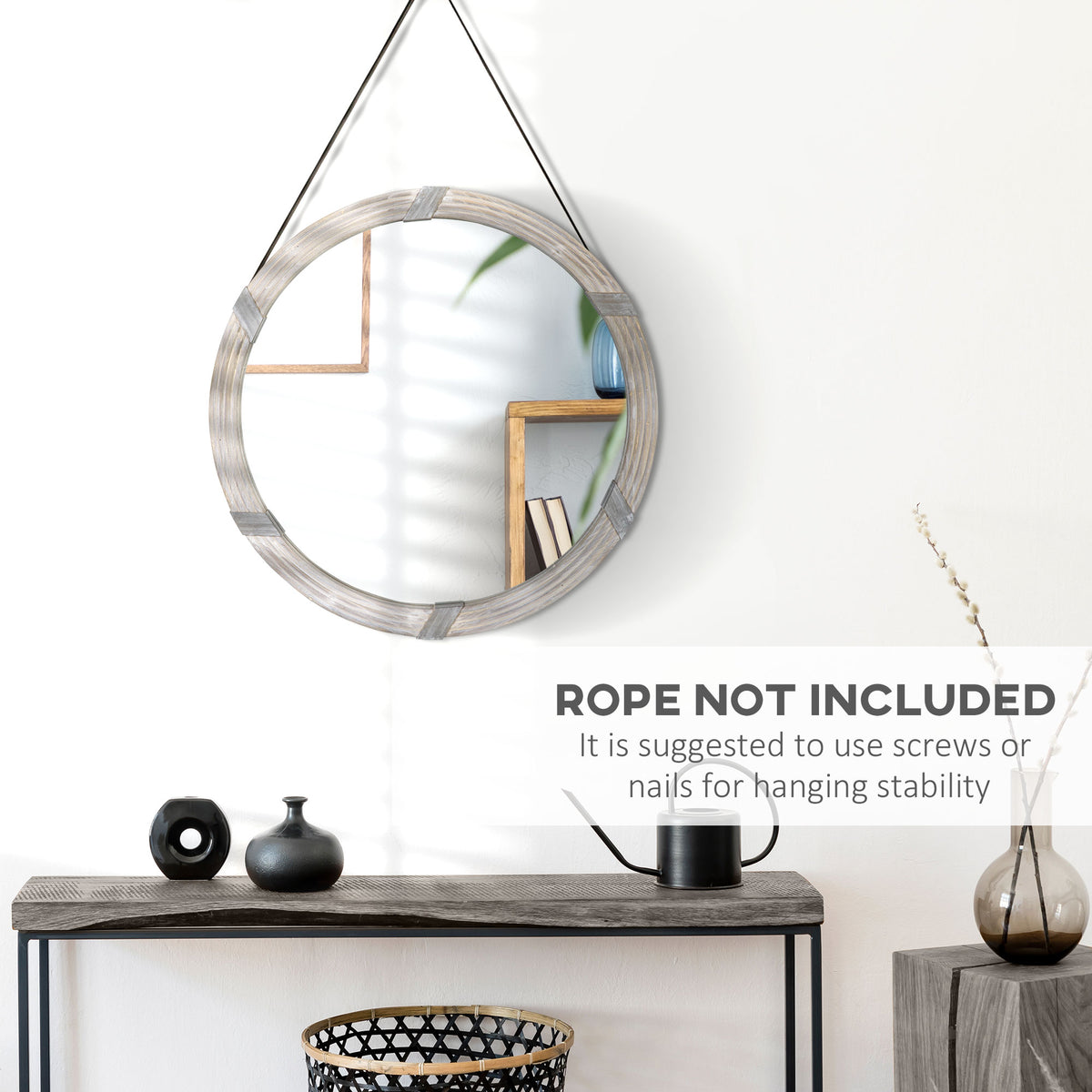 Wood Framed Wall Mirror, 30.75 in. Natural Wood Decor for Living Room — detail view 3