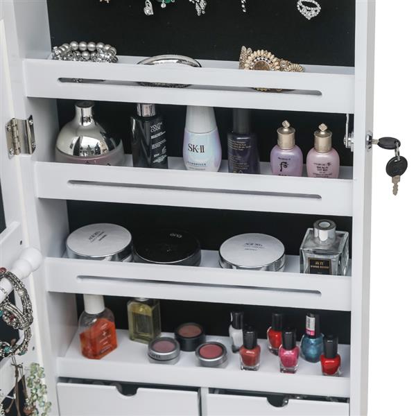 Wall-Mounted Jewelry Storage Cabinet, Wooden Mirror Door, White for Bedroom — detail view