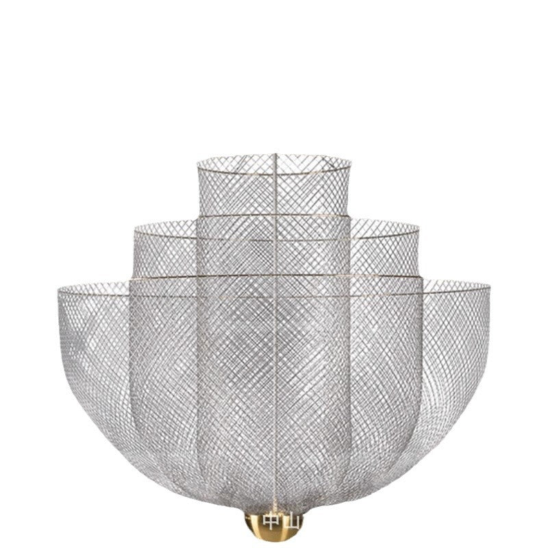 Iron Mesh Pendant Light, Sculptural Shadow-Play Shade, 18 in