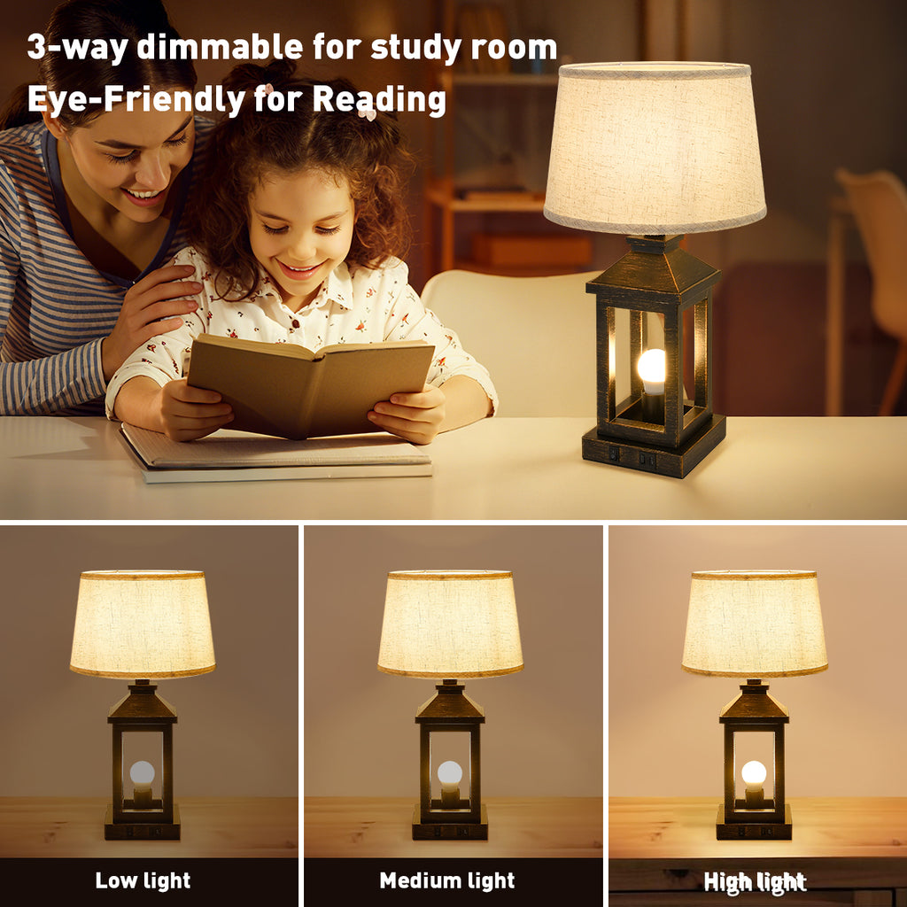 20.5in Black Gold Farmhouse Bedside Table Lamp