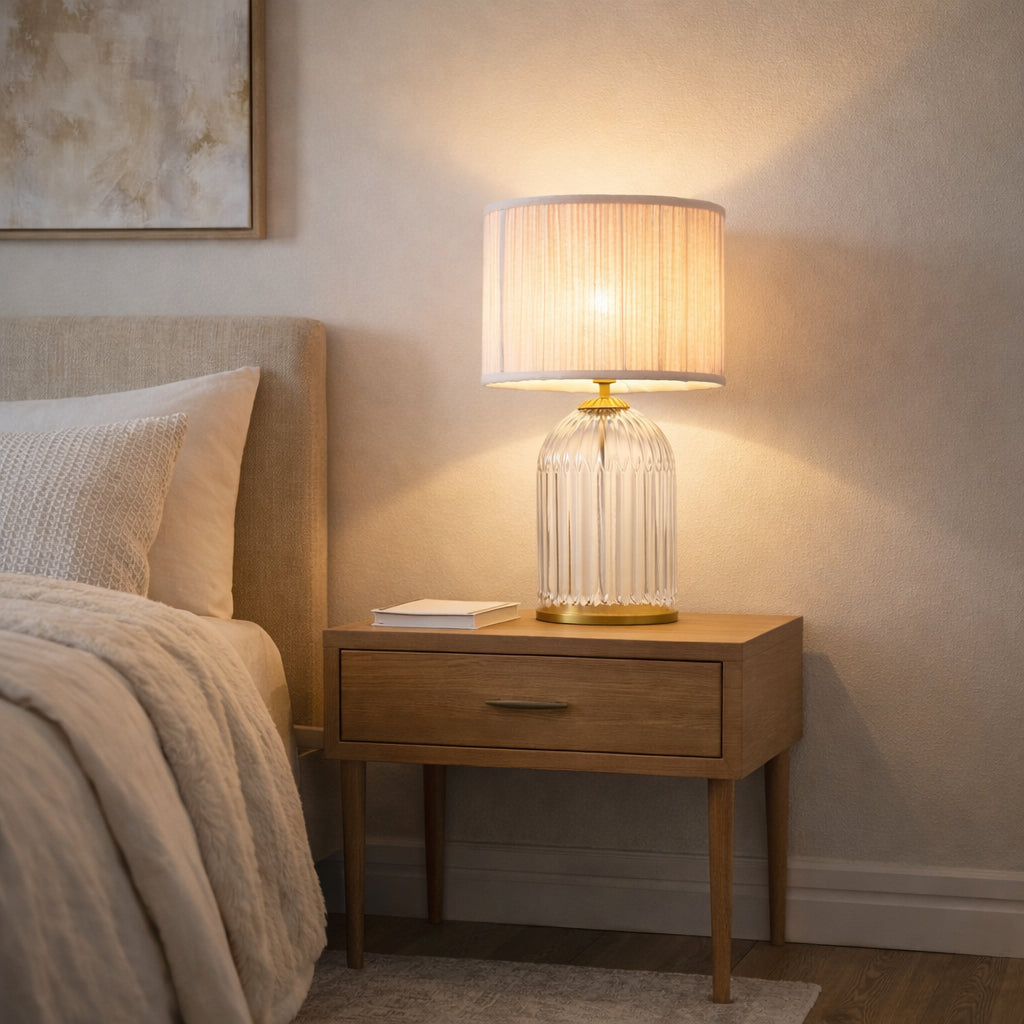 Nordic Solid Wood Base Bedside Table Lamp, Pink Shade — detail view 2