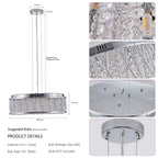 Modern Round Crystal Chandelier, Aluminum & Iron Frame, Chrome Finish, 19 in.