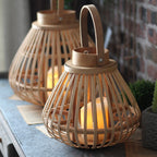 Bamboo lantern candle holder — detail of the bentwood collar, riveted handle and curved slats