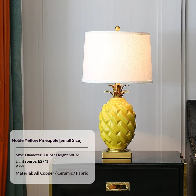 Ceramic Pineapple Table Lamp, Yellow with Brass-Tone Base
