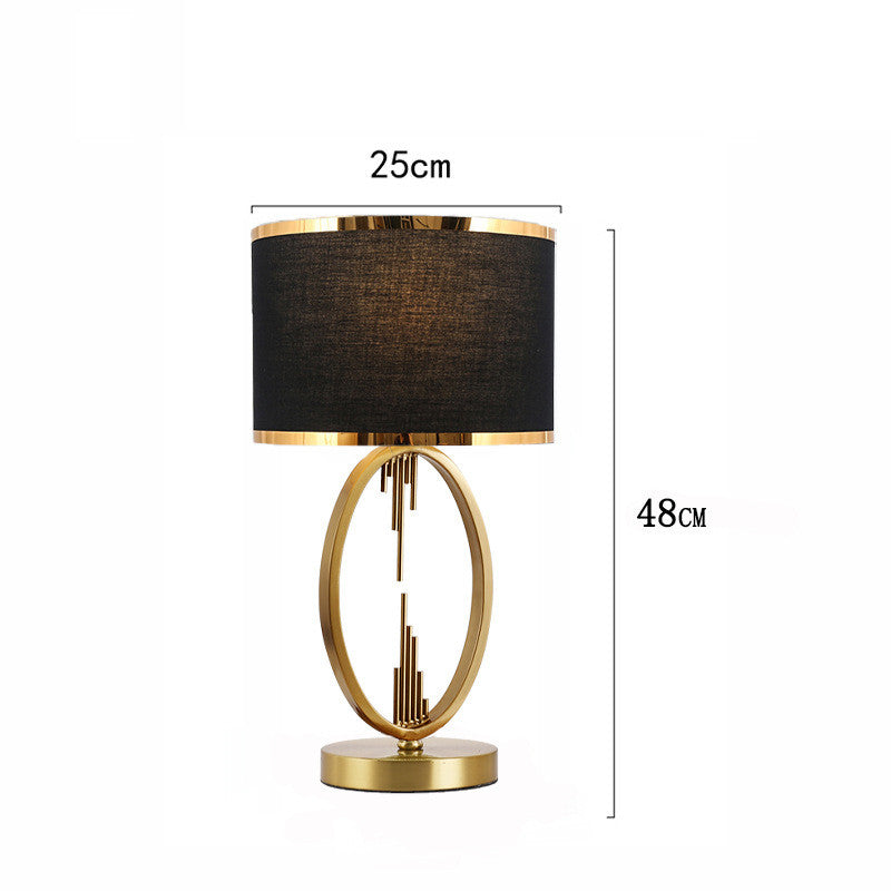 Art Deco Brass Hoop Table Lamp, White Shade with Gold Edge
