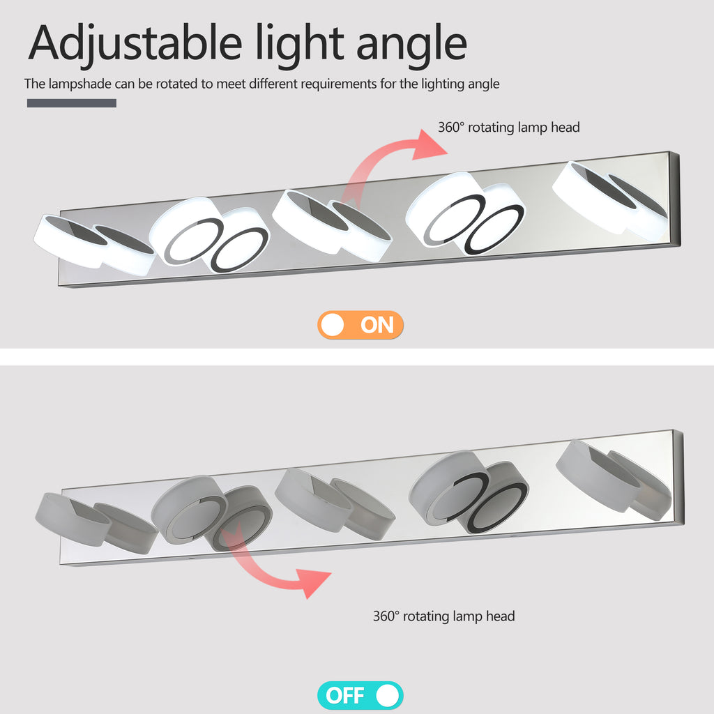 37 Modern 5-Light LED Vanity Light Fixture - Chrome Finish With Acryli