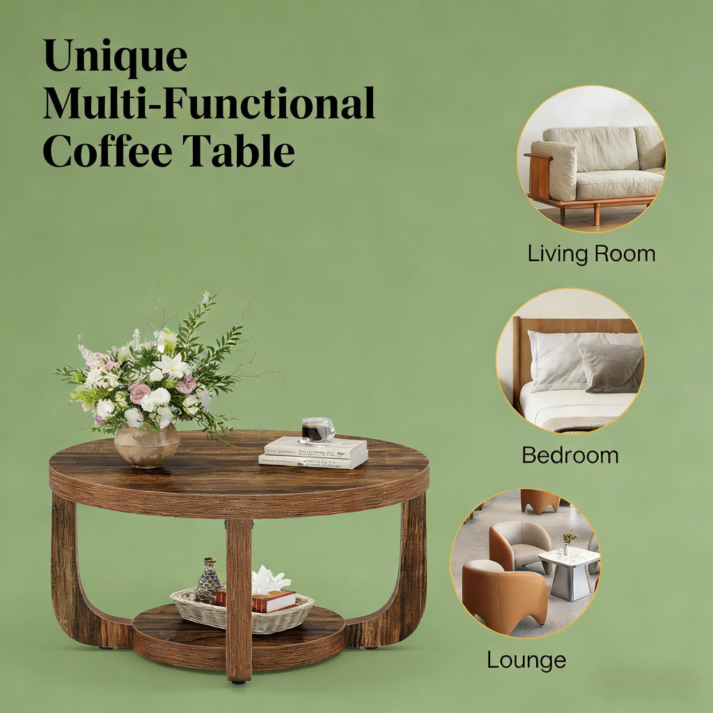 Two-Tier Round Center Table, Curved Modern Silhouette