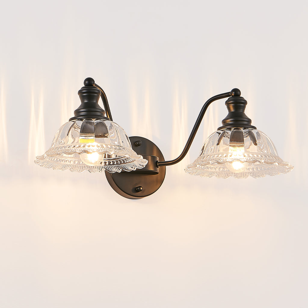 20 Inch 2-Light Vintage Bathroom Wall Sconce -- Elegant Black Metal An