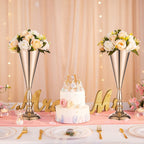 Golden Metal Trumpet Flower Vase, Wedding Centerpiece Decor, Set of 2