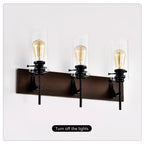 Matte Black & Wood 3-Light Bathroom Vanity Light, Modern Wall Sconce Fixture