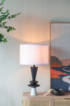 D15x26.7 Black Aluminum Table Lamp With Two Varying Disc Accents And W