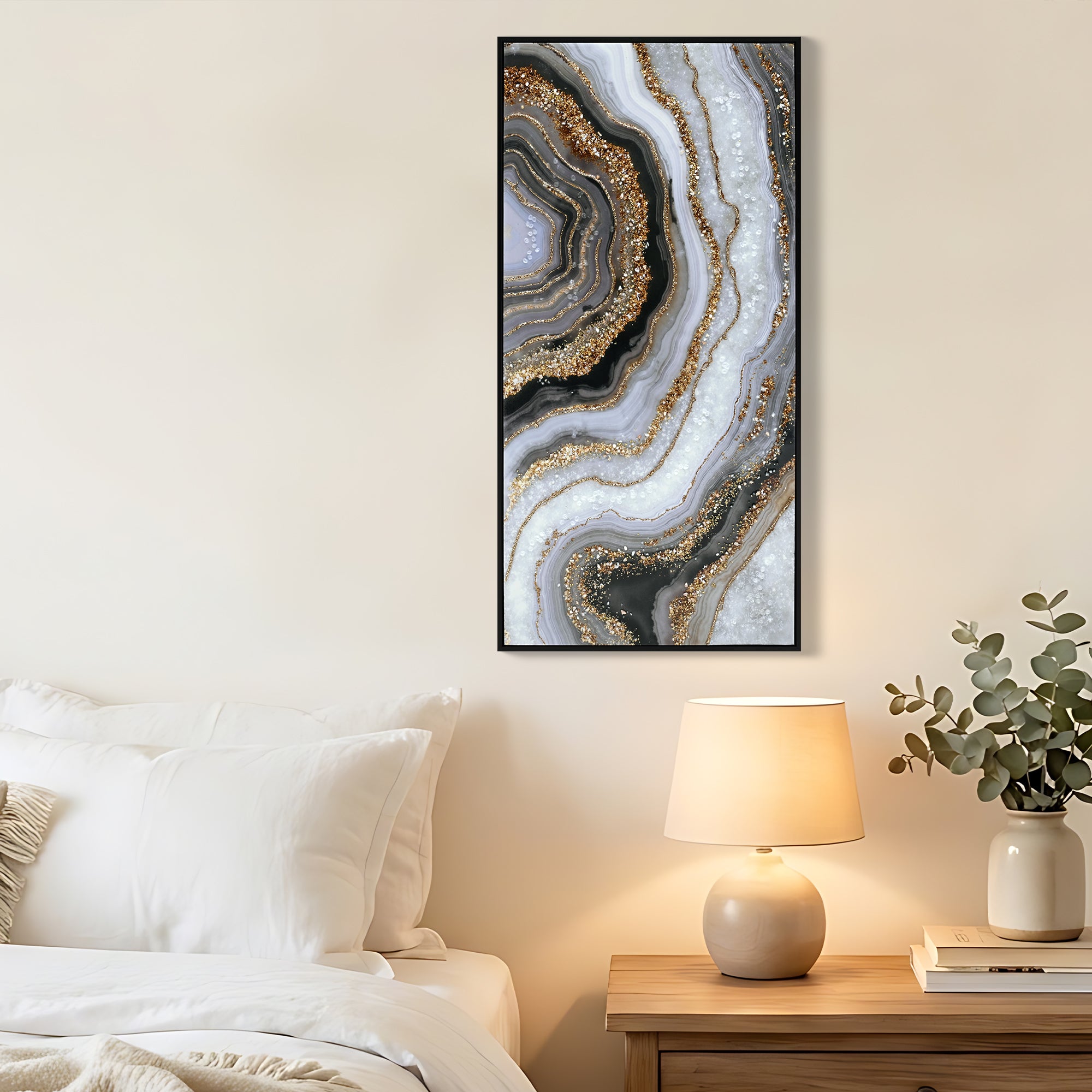 Black and Gold Abstract Glass Wall Art, Modern Small Wall Decor