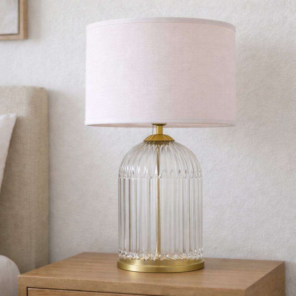 Nordic Solid Wood Base Bedside Table Lamp, Pink Shade — detail view