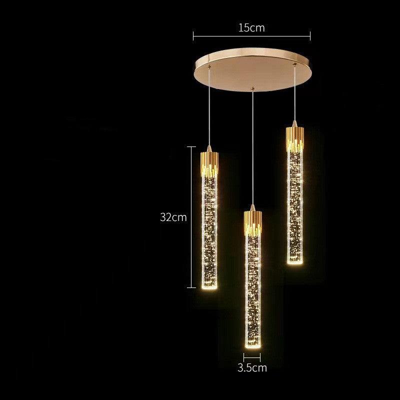 Crystal Cylinder Pendant Light, Bubble Texture, Adjustable Drop