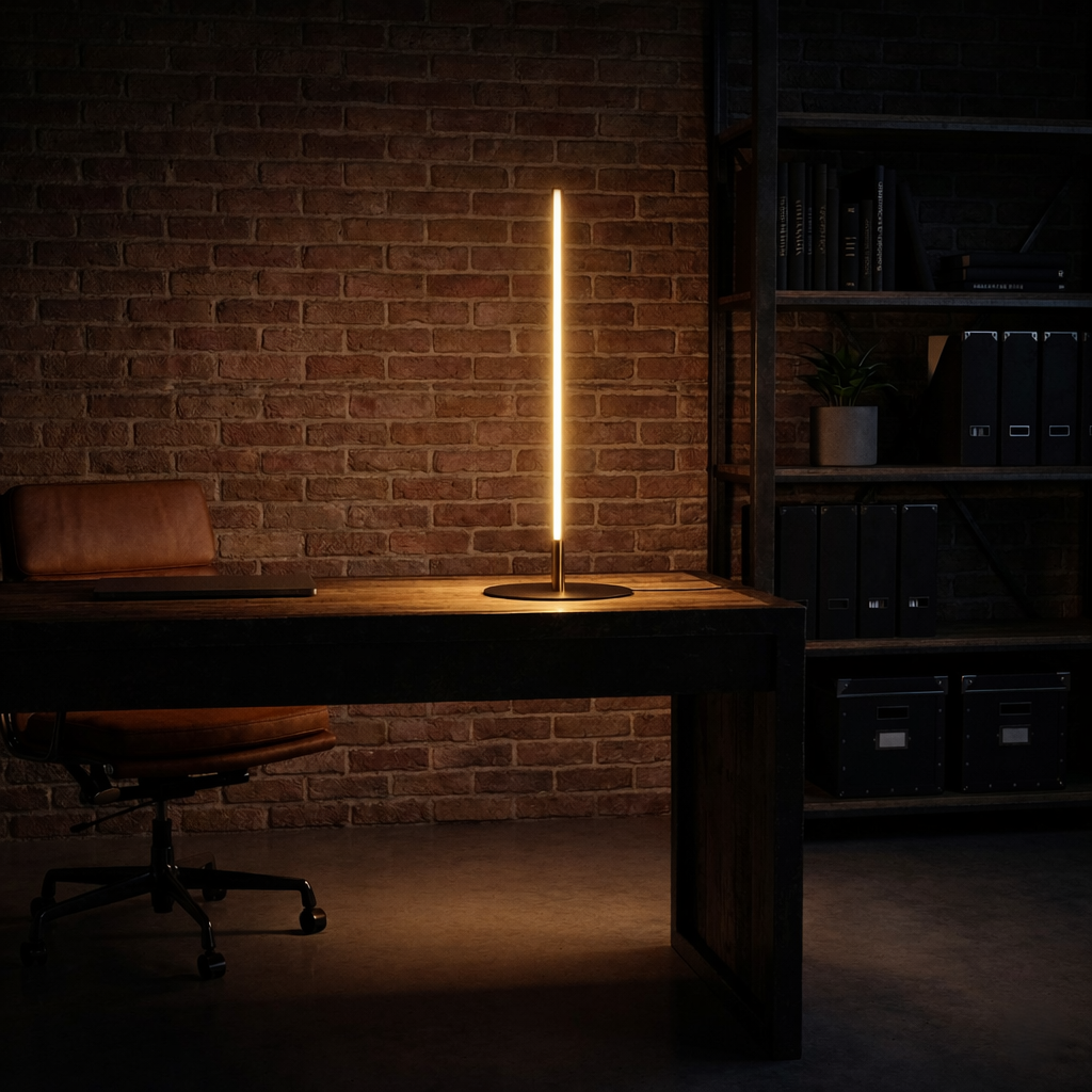 Black Metal LED Table Lamp, Round Base with On/Off Switch, Black and Gold, for Living Room — detail view 2