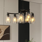 9-Light Black Iron Chandelier with Clear Glass Shades, 30 in