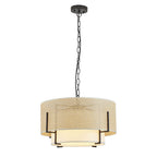 Farmhouse Boho Rattan Chandelier, Woven Texture, Fabric Shade, 19.7 in.