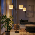 3-Arm Metal Floor Lamp, Linen Shade, 4-Way Rotary Switch, Oil-Rubbed Bronze Finish