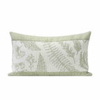 Sage green fern chenille lumbar pillow cover on a plain white background