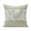Botanical fern chenille pillow cover in sage green, square, on a plain white background
