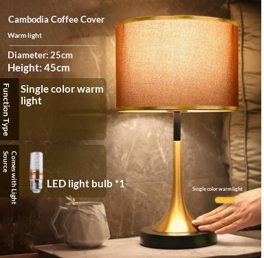 Gold Touch-Dimming Table Lamp, Coffee Fabric Shade, 18 Inch
