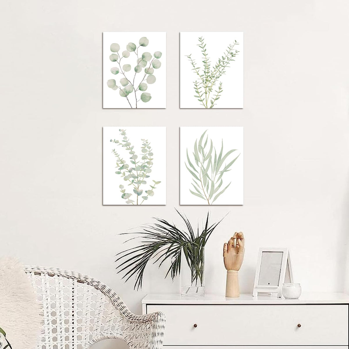 Botanical Plant Canvas Wall Art, Framed Boho Minimalist Prints, 8x10 in, Set of 4 for Bathroom — detail view 2