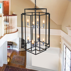 8-Lantern Tiered Iron Chandelier, Industrial Farmhouse, 18 in