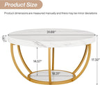 Round Faux Marble Coffee Table with Gold Base, 31.5 in