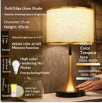 Gold Touch-Dimming Table Lamp, Coffee Fabric Shade, 18 Inch