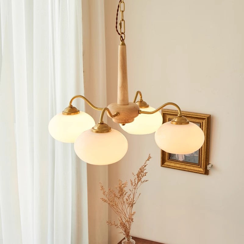 Rustic Wood-Finish Chandelier, Metal & Glass, 4, 6 or 8 Light
