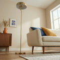 Tall Corner Floor Lamp, Gold Outer & White Inner Shade, Living Room Lighting