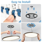 Black Adjustable Color Temperature LED Flush Mount Ceiling Light, 2880 Lumens, Set of 6