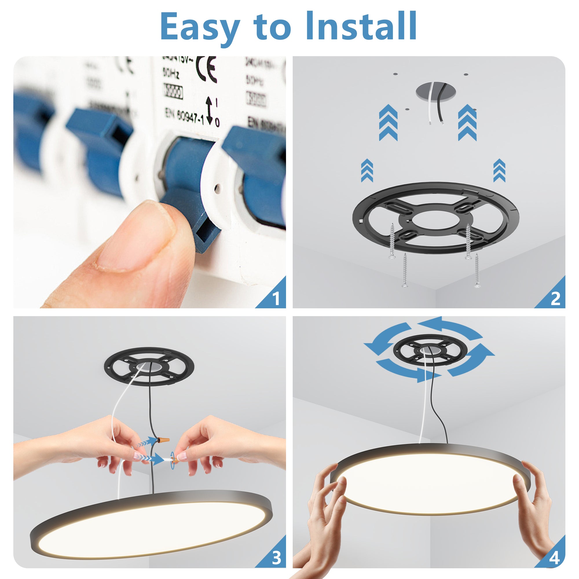 Black Adjustable Color Temperature LED Flush Mount Ceiling Light, 2880 Lumens, Set of 6