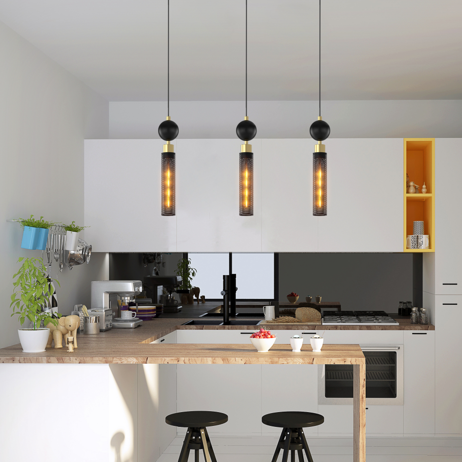 Modern Black Wrought Iron Pendant Light, Adjustable Kitchen Island Fixture