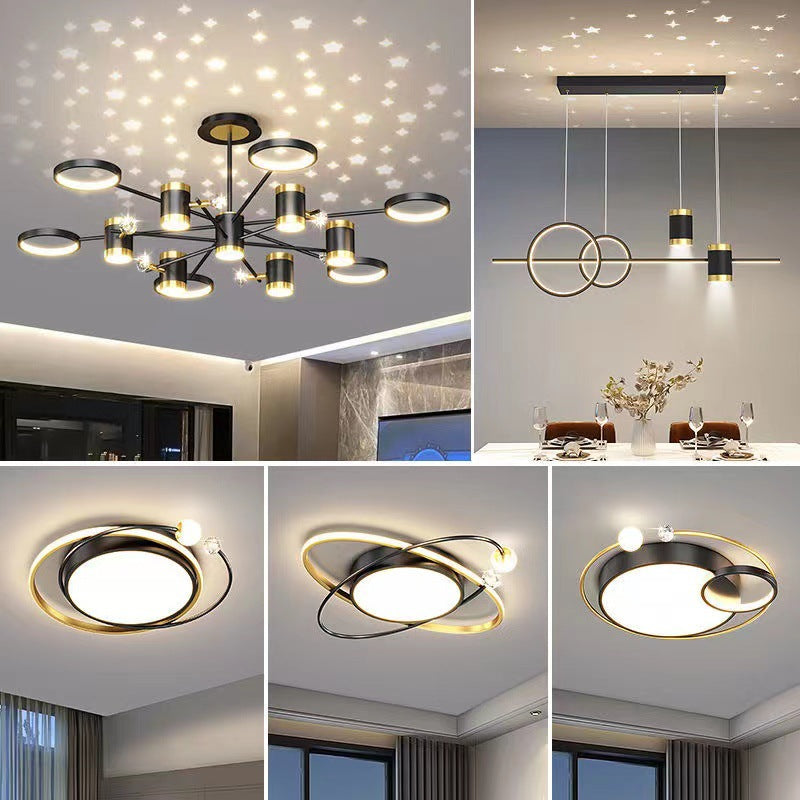 13-Light Star Chandelier, Black Iron, Nordic Style