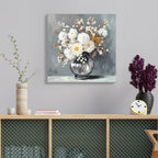 White Chrysanthemum Glass Vase Canvas Wall Art Bathroom Decor Country