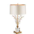 Gold Crystal Branch Table Lamp, White Drum Shade, 30 Inch