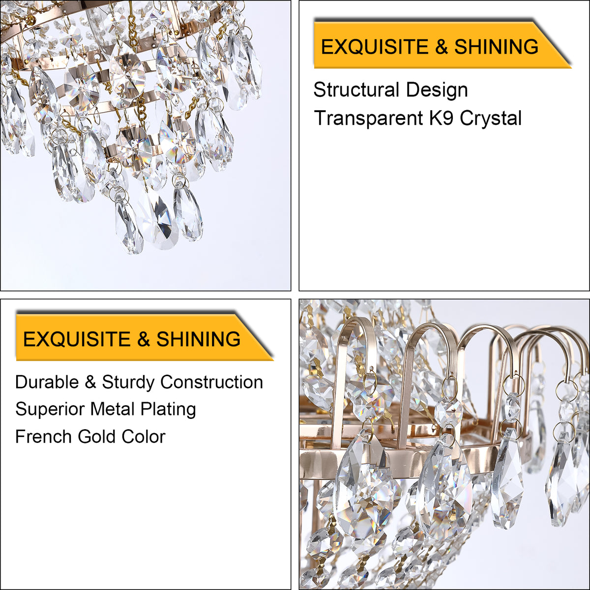 Gold Crystal Chandelier, Iron Frame, 17 In. Wide × 59 In. Tall