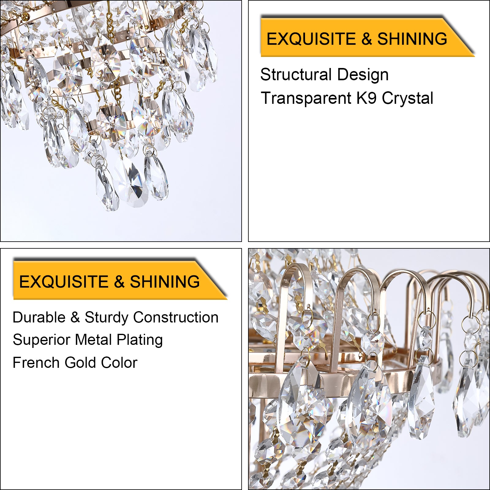 Gold Crystal Chandelier, Iron Frame, 17 In. Wide × 59 In. Tall