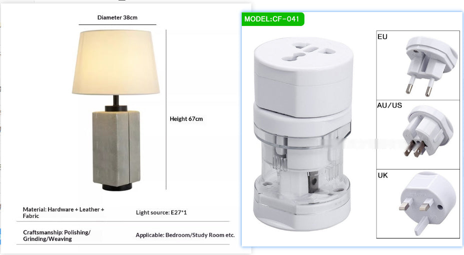 Leather-Wrapped Table Lamp, Cream with Black Piping, 25 Inch